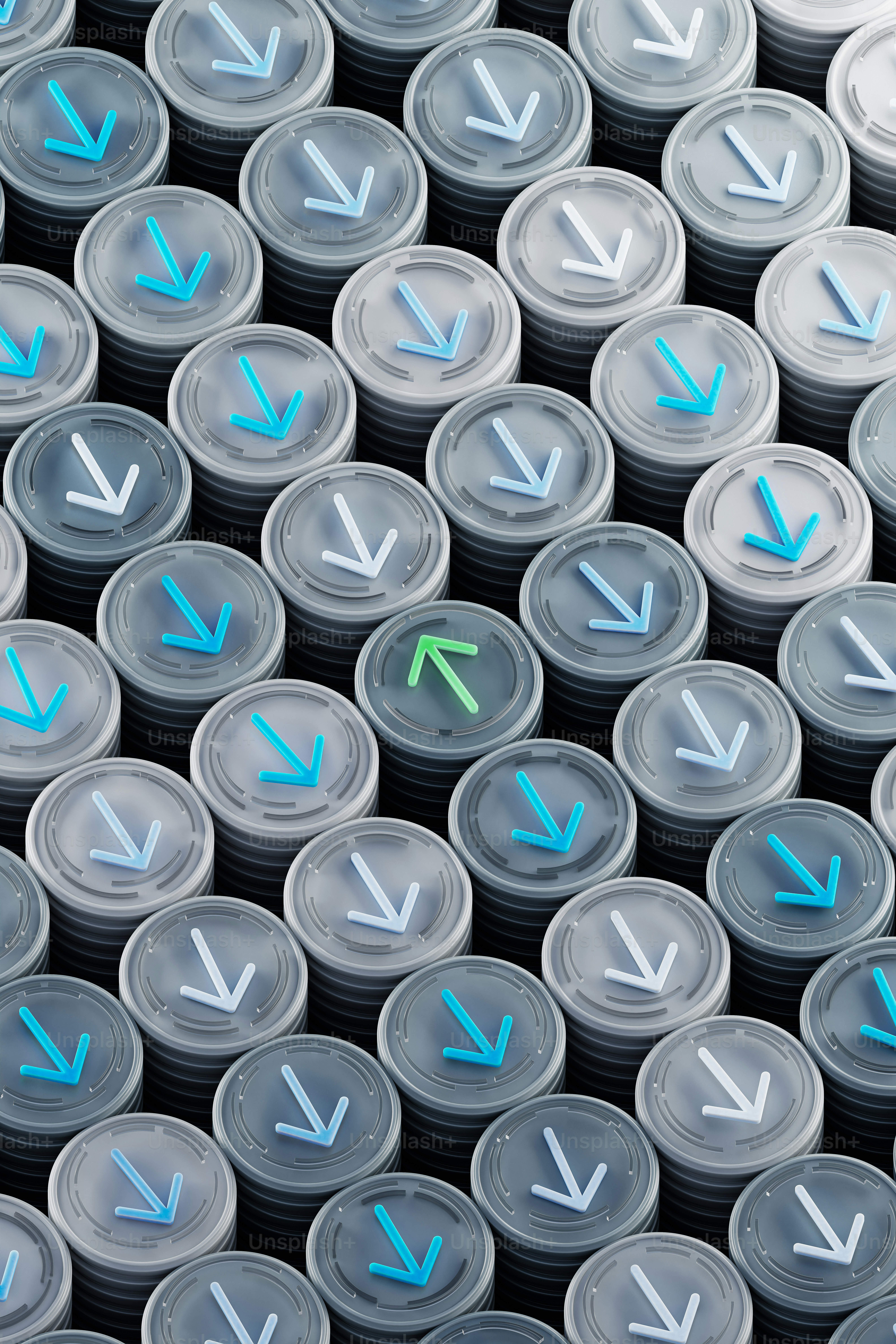 a group of plastic cups with arrows on them