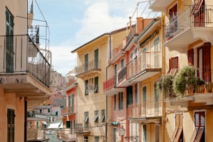 a row of buildings with balconies and balconies on them