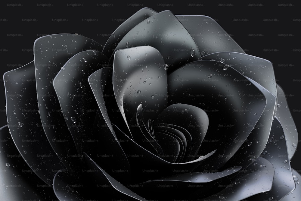 una rosa nera con gocce d'acqua su di essa