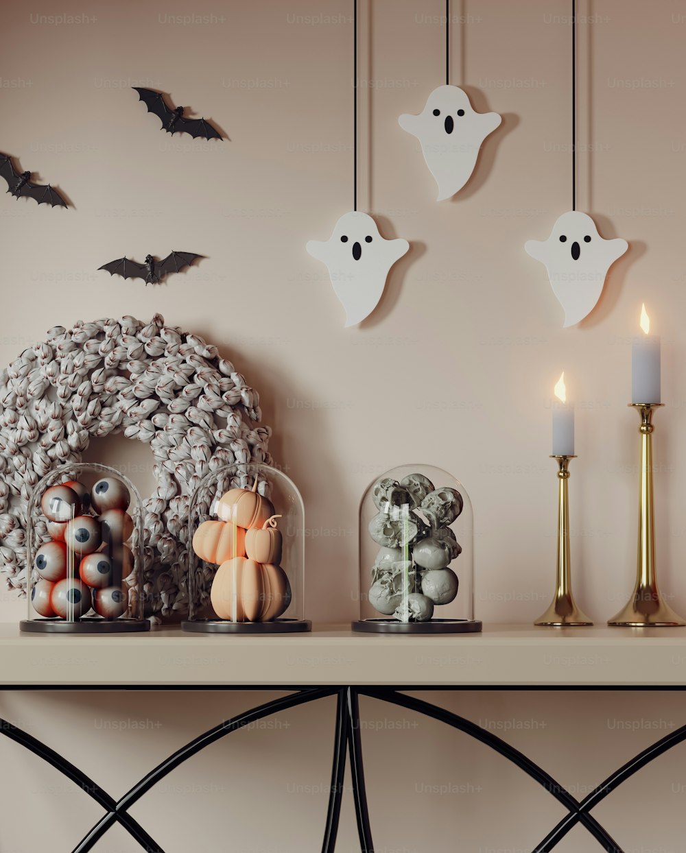 a mantle with candles and decorations on it