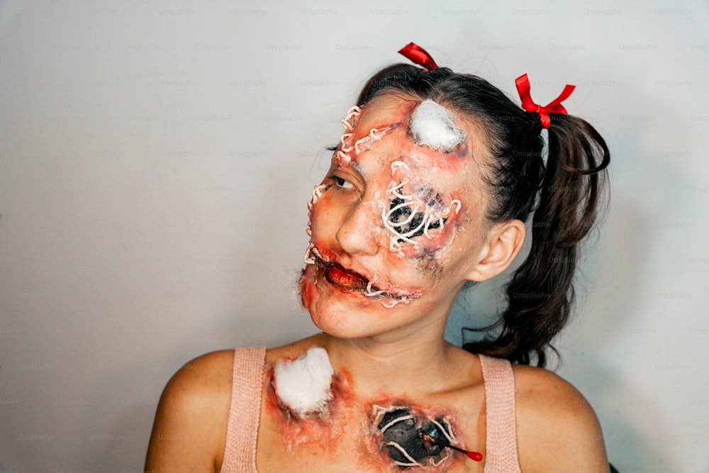 a young girl with makeup on her face