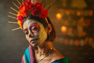 a woman with a skull painted on her face