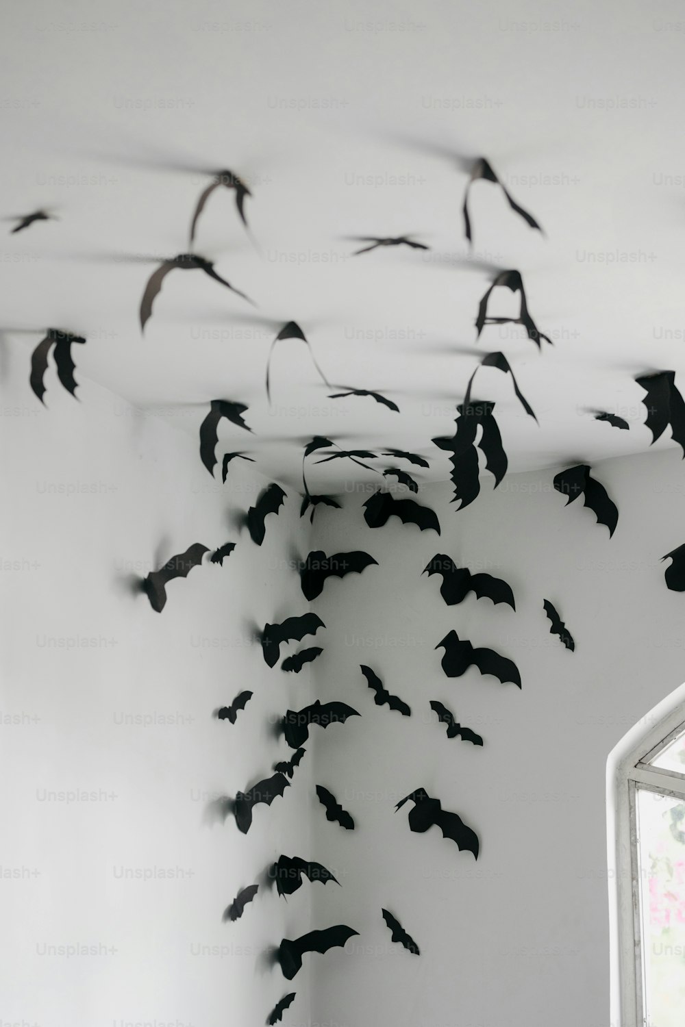 a flock of bats flying in the air