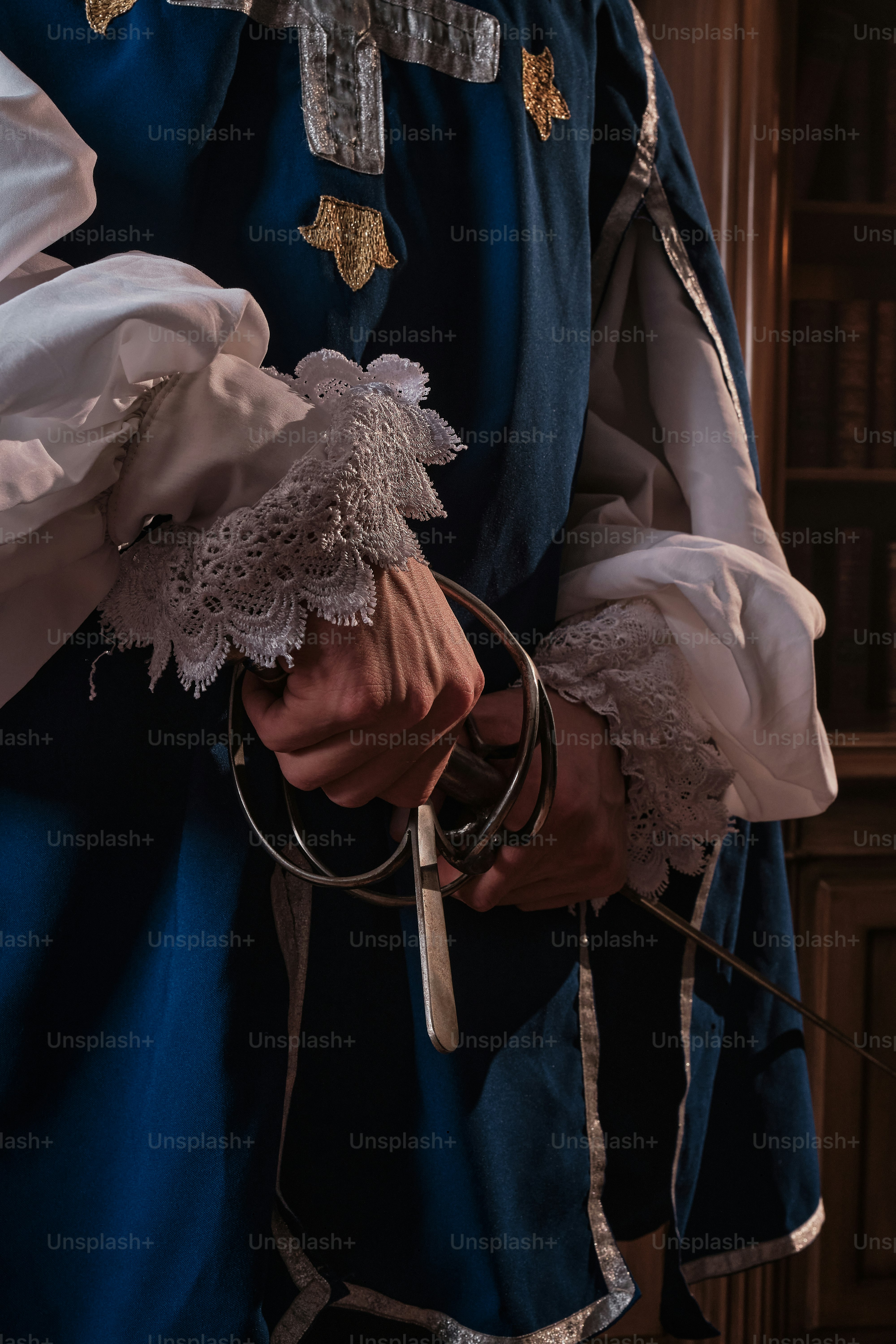 a close up of a person wearing a costume