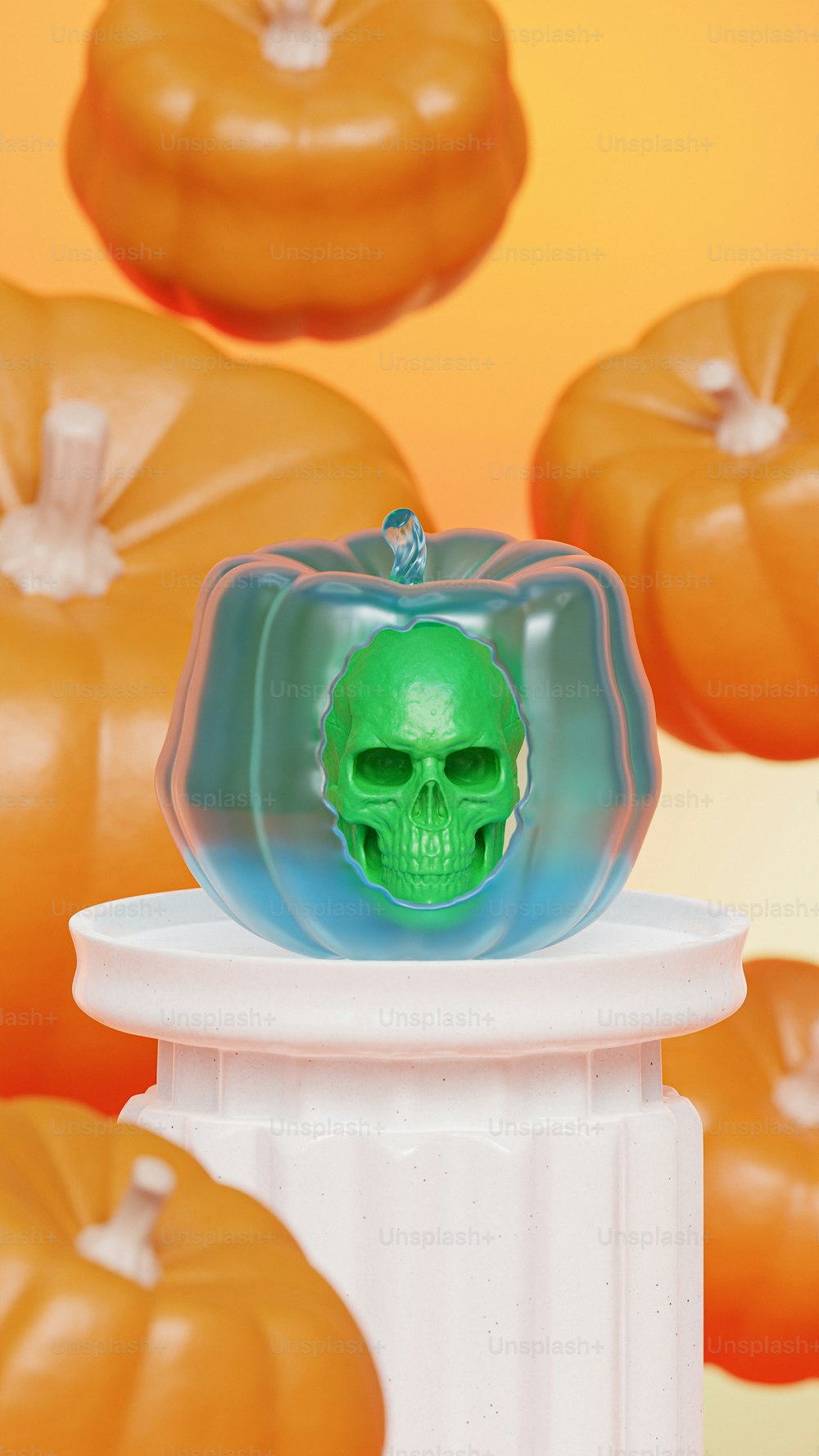 a green skull inside of a plastic container