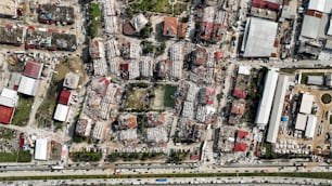 an aerial view of a city with lots of buildings