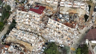 an aerial view of a building that has been destroyed