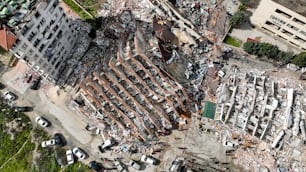 an aerial view of a building that has been destroyed