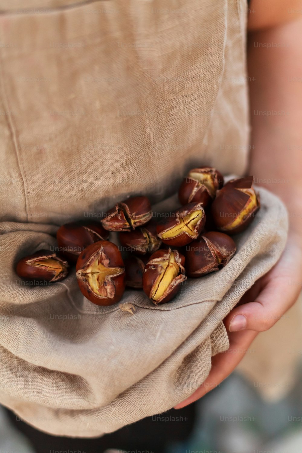 a person holding a bag of nuts in their hands