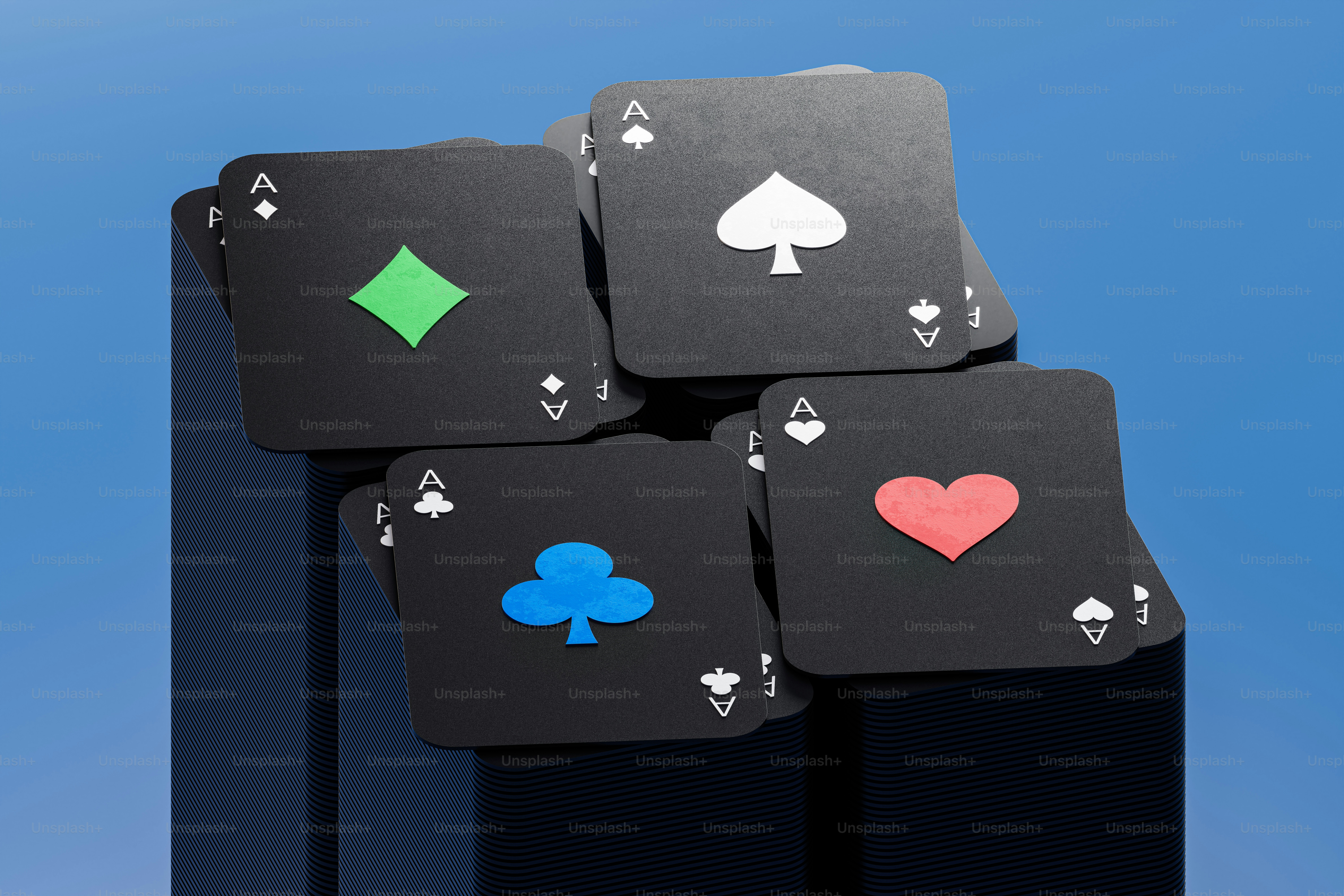 3D geometric pattern composed of several suits of playing cards.