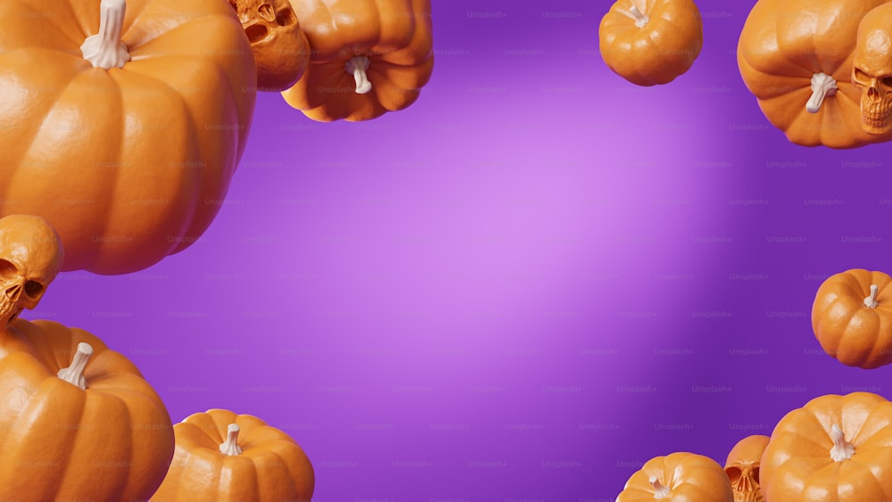 a group of pumpkins floating in the air