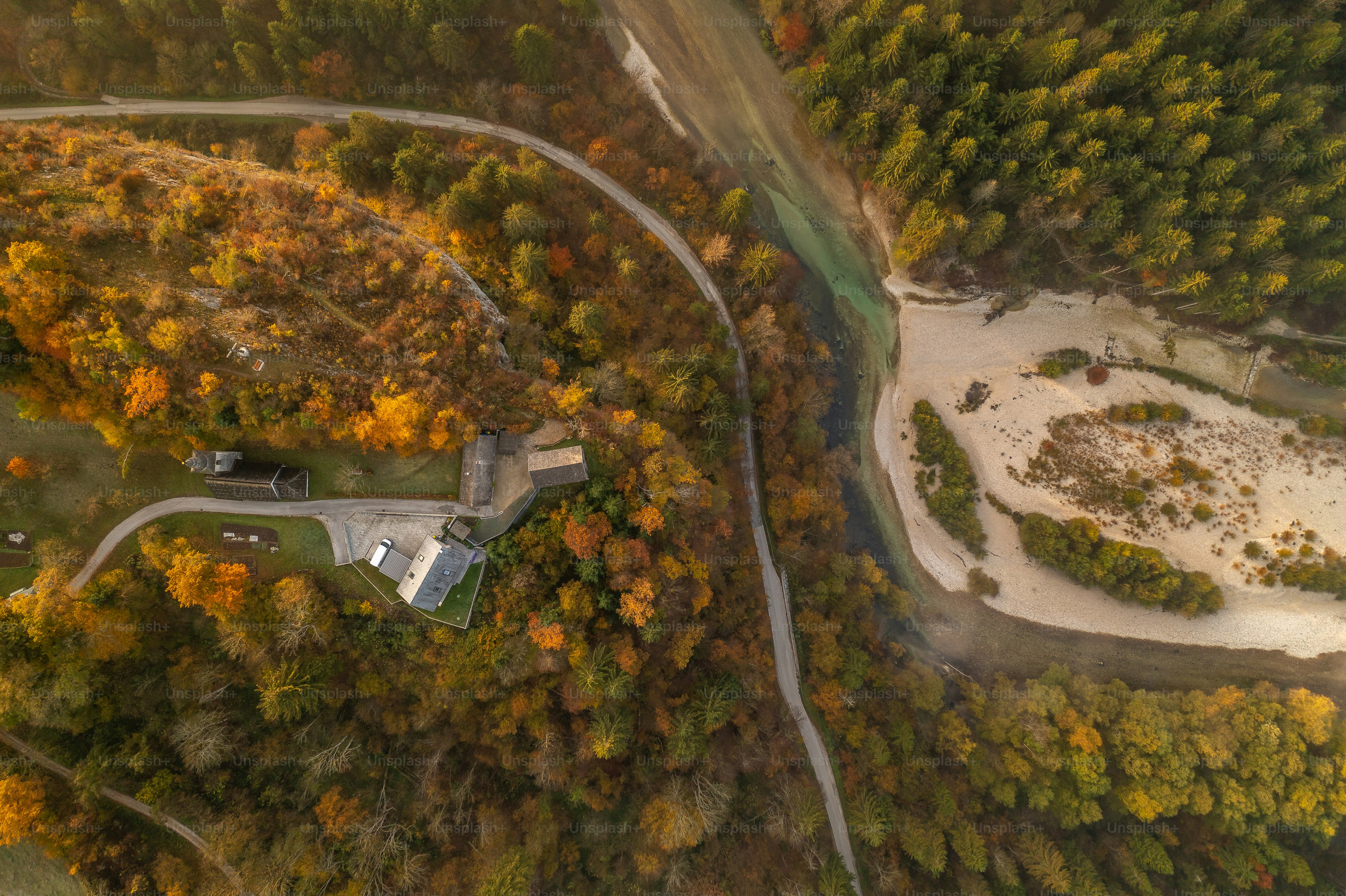An aerial view of a house surrounded by trees photo – Tree Image on ...