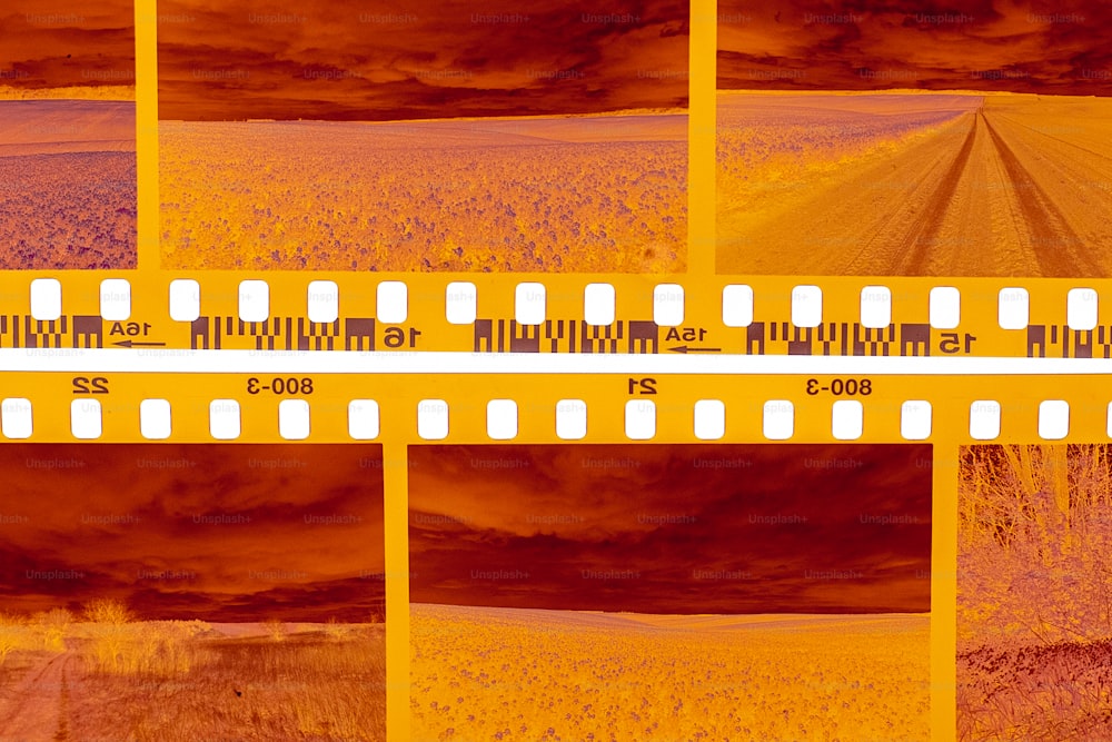 una striscia di pellicola con l'immagine di una strada