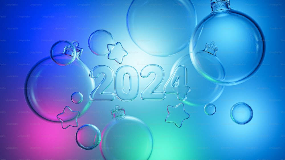 a blue and pink background with bubbles and numbers
