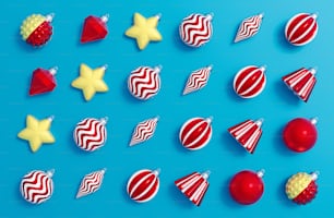 a collection of christmas ornaments on a blue background