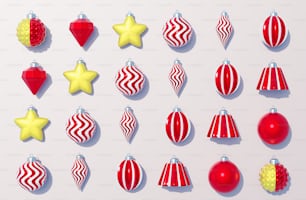a collection of red and white christmas ornaments
