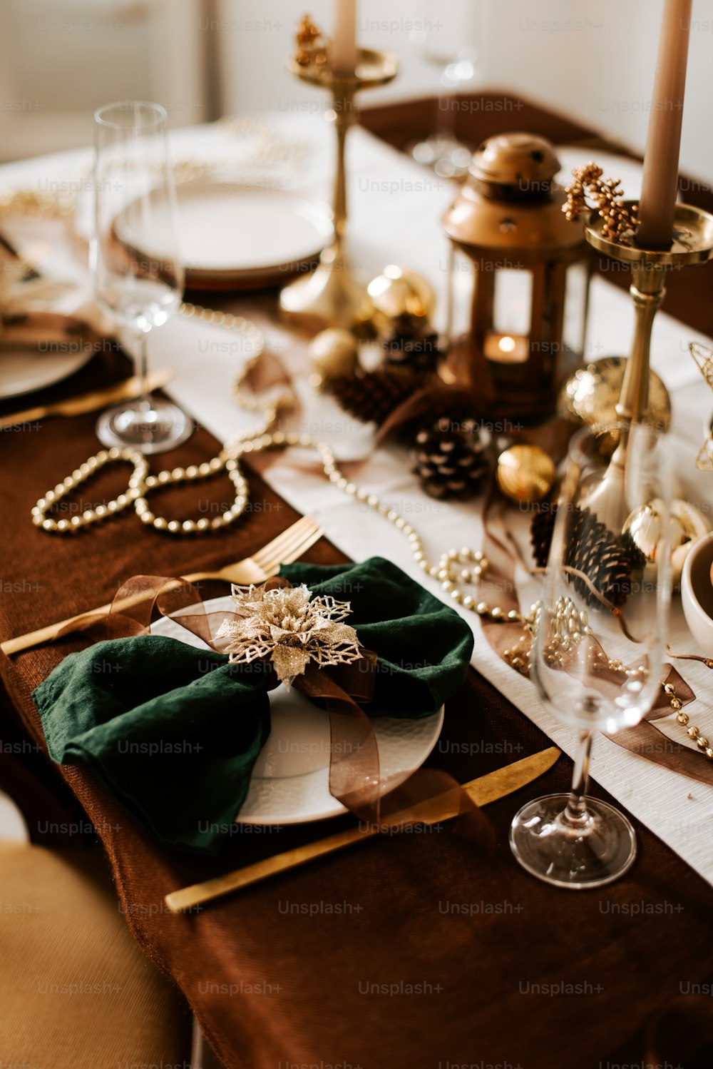 a table is set for a holiday dinner