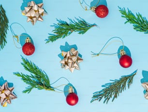 a group of christmas ornaments on a blue background