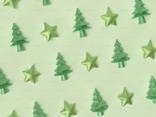 Un sapin de Noël vert entouré d’étoiles vertes