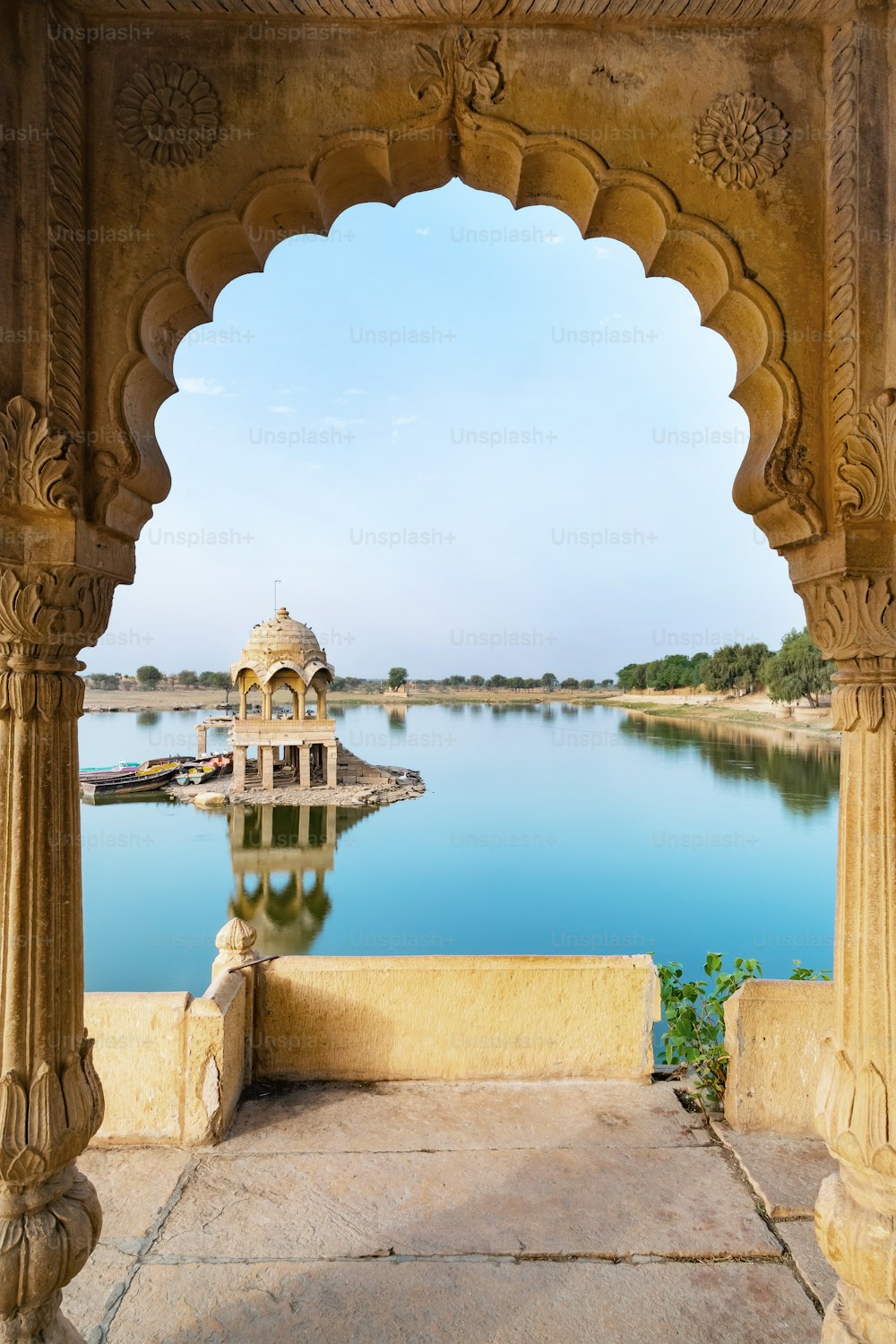 Gadisar lake in the morning at Jaisalmer, Rajasthan, India. An UNESCO World herritage.