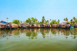 A houseboat sailing in Alappuzha backwaters in Kerala state in India