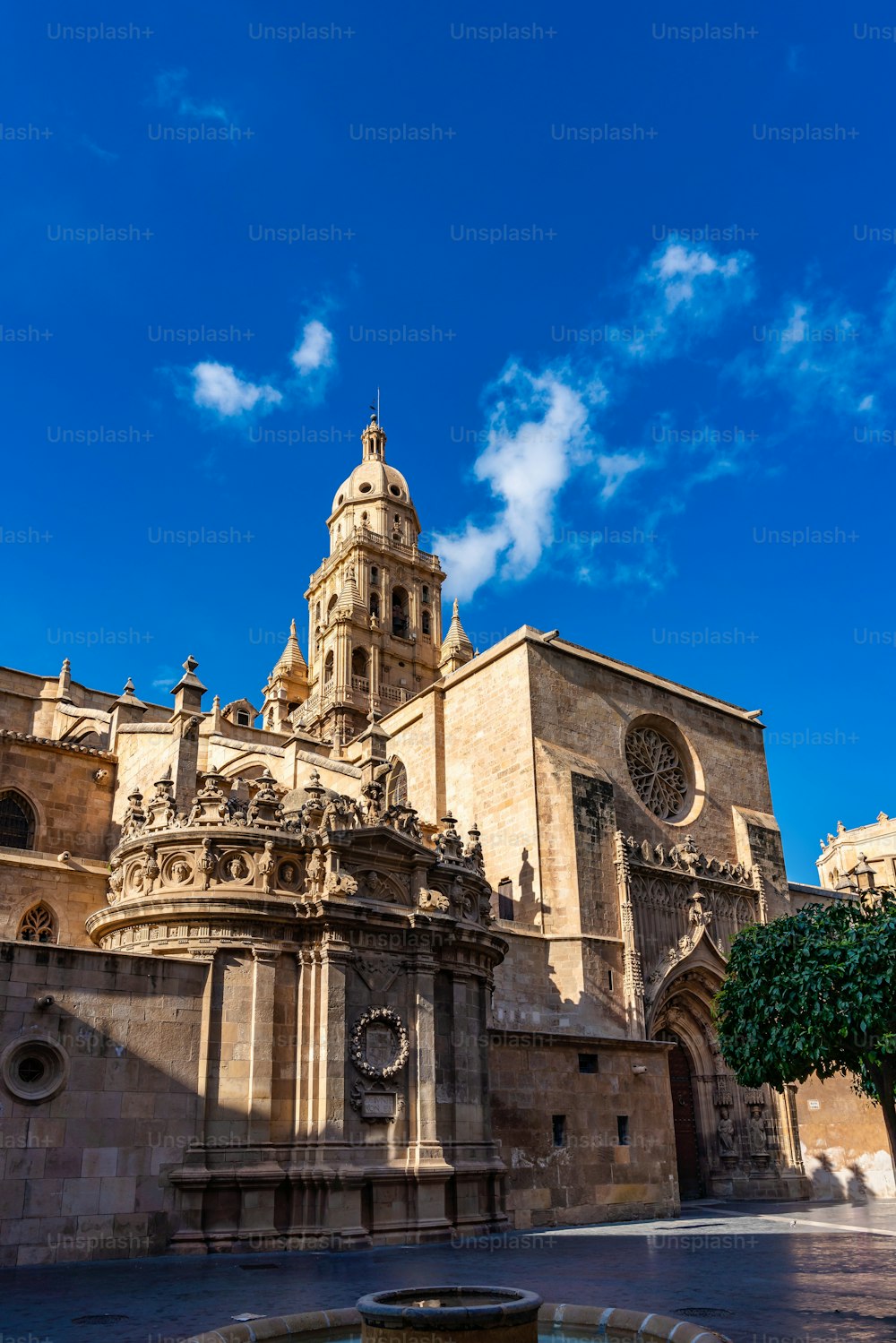 Cathedral Church of Saint Mary, La Santa Iglesia Catedral de Santa Maria in Murcia, Spain. A mixture of gothic and baroque style.