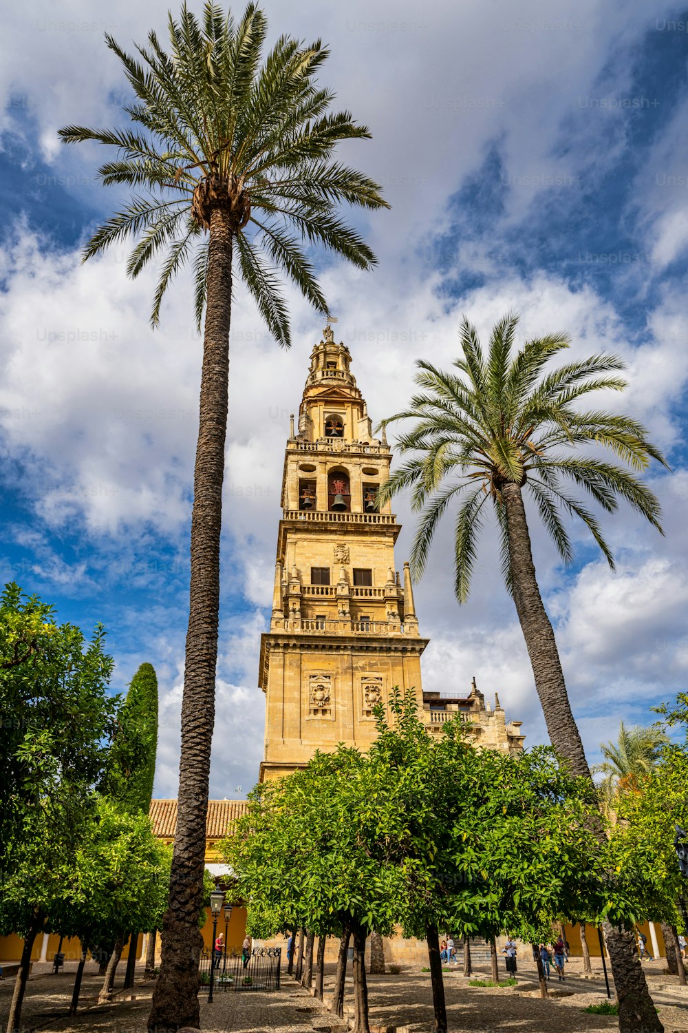 The Bell Tower, Torre Campanario at the Mosque-Cathedral of Cordoba, Spain. A minaret of the Mezquita was converted to the bell tower of the cathedral.
