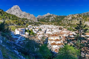 view of Grazalema, village located on the route of the white villages in the province of Cadiz, Andalusia, Spain