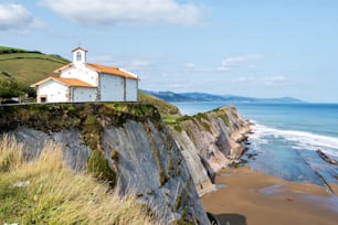 The Itzurum Flysch in Zumaia - Basque Country. Flysch is a sequence of sedimentary rock layers that progress from deep-water and turbidity flow deposits to shallow-water shales and sandstones.