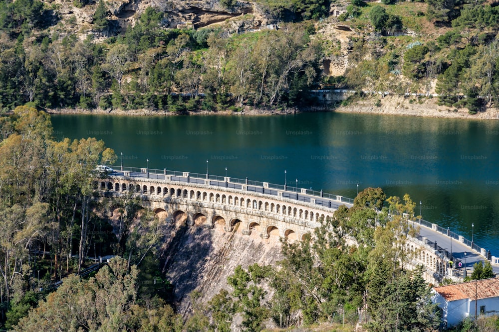 Viaduct over the Embalse del Conde de Guadalhorce reservoir near Ardales, Andalusia, Spain, Europe, Parque Natural de Ardales