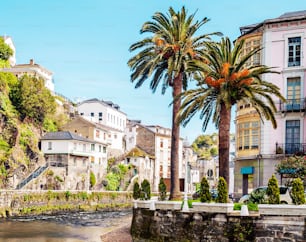 Luarca village in Asturias in the north of Spain in a cloudy day