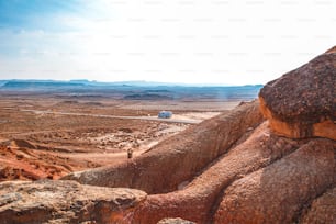 Detail of a caravan on the road of the Bardenas Reales in Navarra. Spain"t