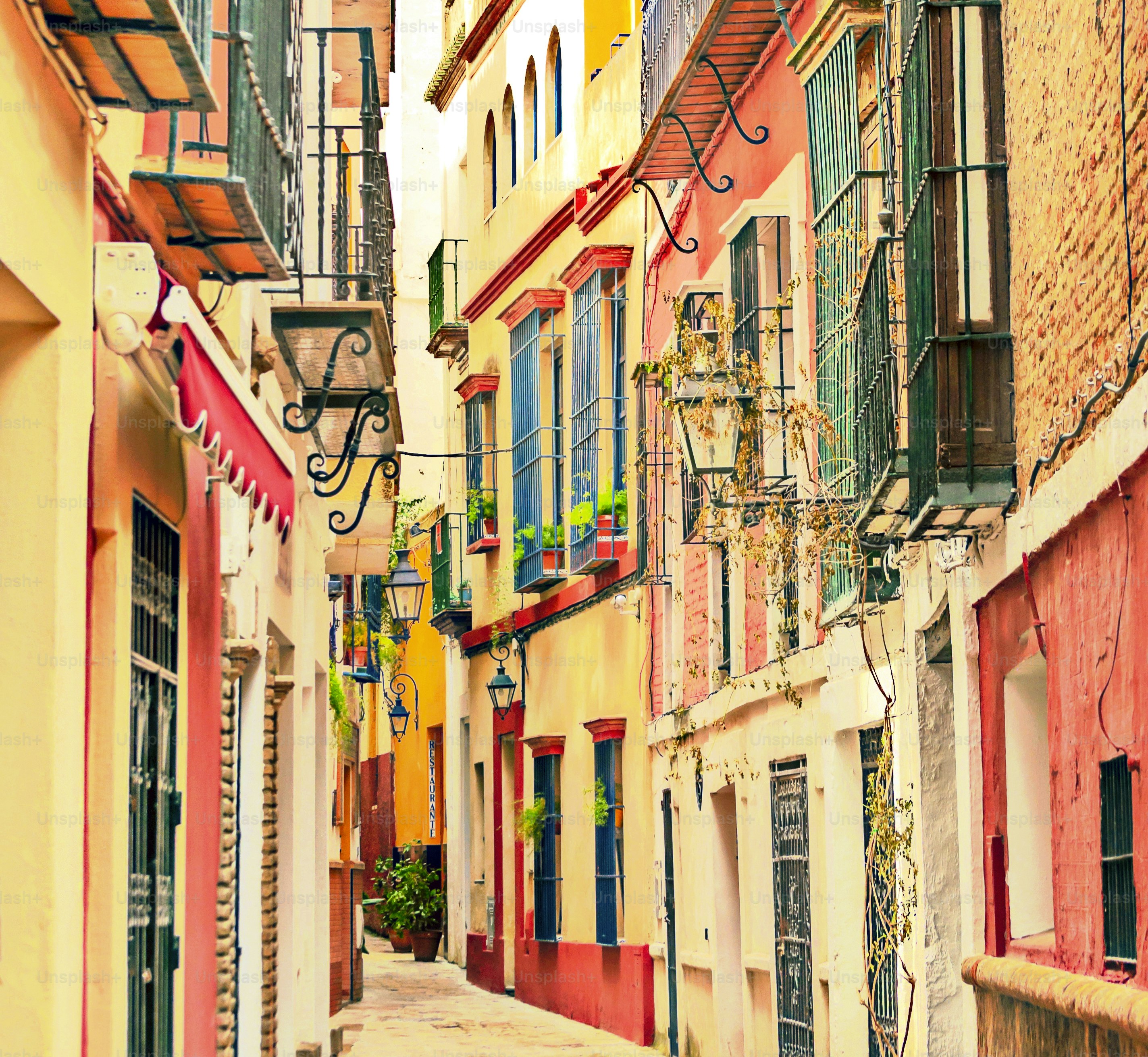 Street in the center of Seville on a cloudy day