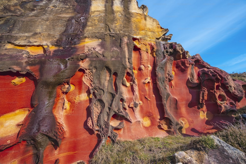 Colored shapes in a magical corner of Mount Jaizkibel. Basque Country