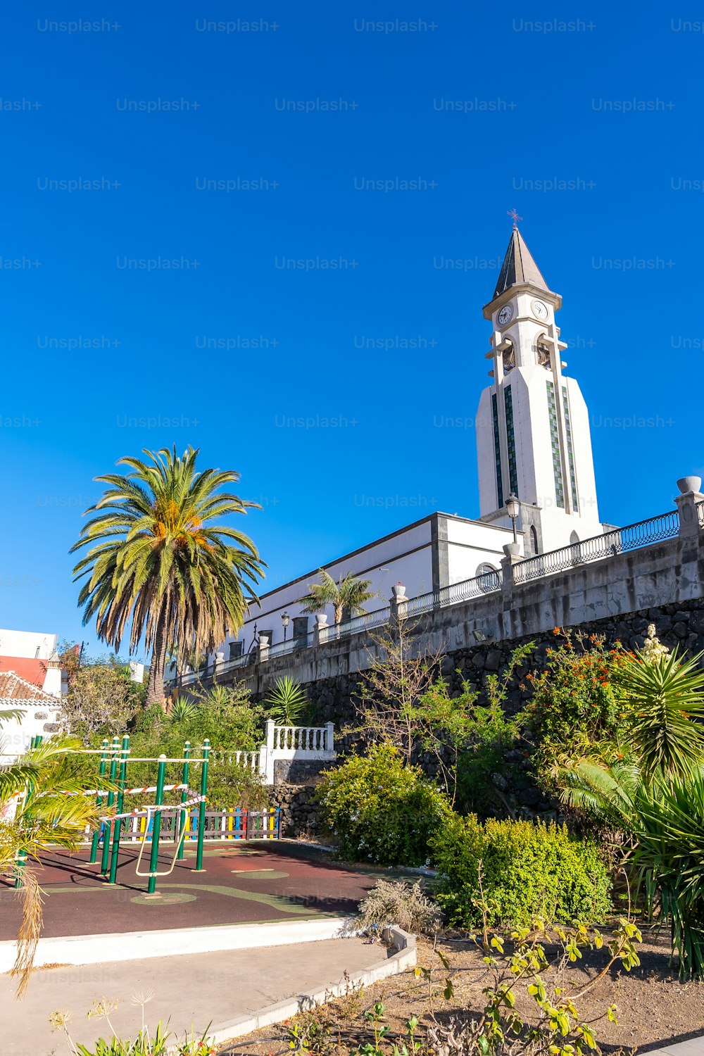 The beautiful church of the town of Los Llanos on the island of La Palma, Canary Islands. Spain