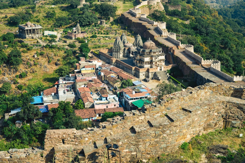 Aerial view of a portion of the Kumbhalgarh wall in rajasthan, india