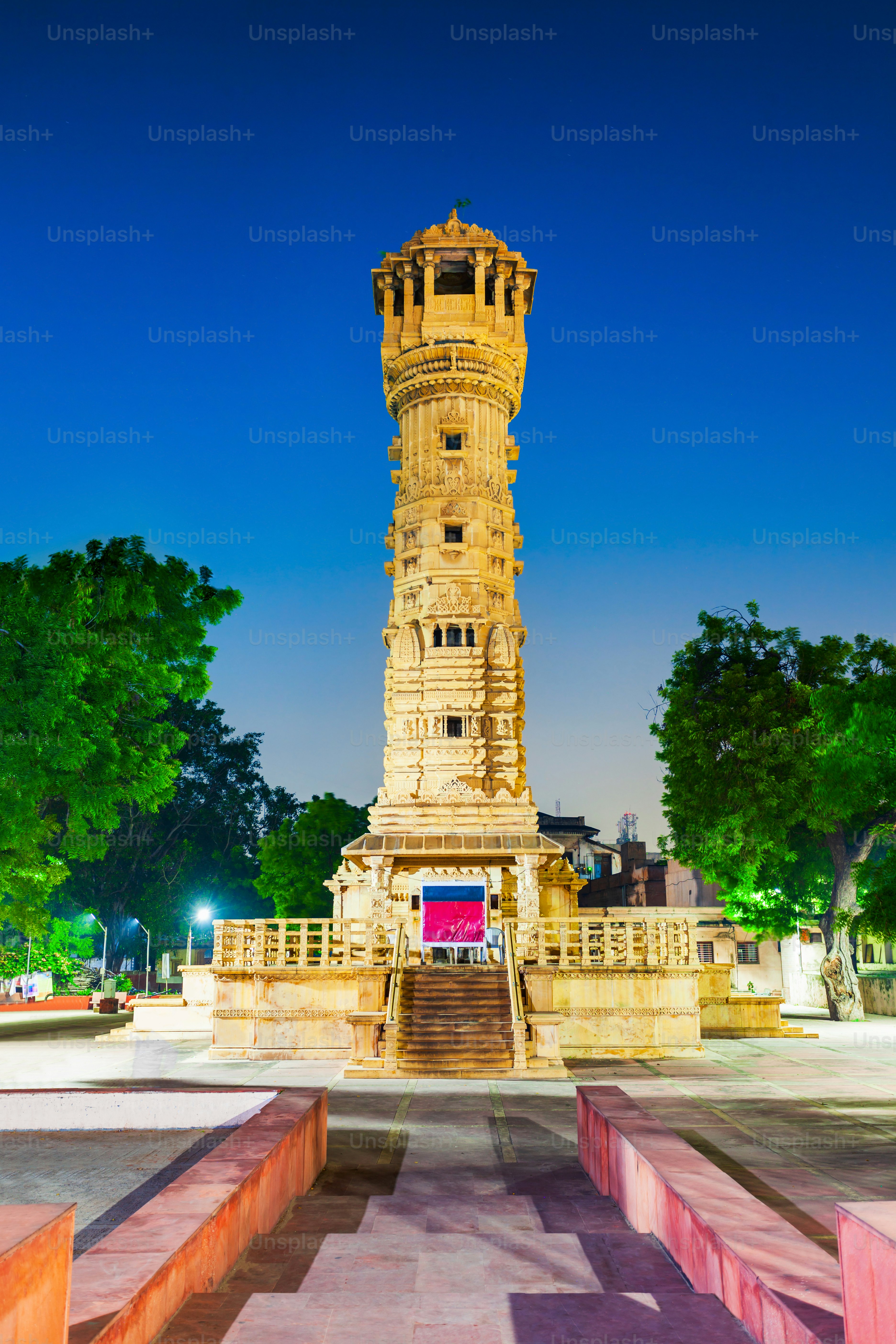 Kirti Stambh Tower at the Hutheesing Temple, the best known Jain temple in Ahmedabad city in Gujarat state of India