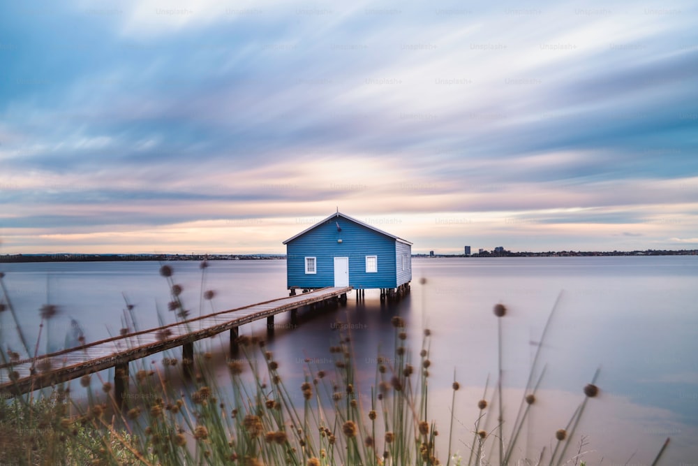 A blue boat house over a background of a beautiful sky,  Perth, Australia