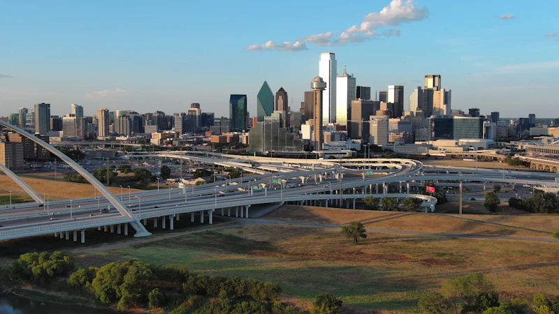 Dallas corporate event venue - An aerial view of Dallas skyline with Margaret McDermott Bridge in Texas