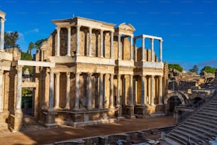 Römisches Amphitheater in Mérida, Augusta Emerita in Extremadura, Spanien. Römische Stadt - Tempel, Theater, Denkmäler, Skulpturen und Arenen