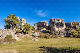 Karstic formations in the Los Callejones de las Majadas park, Cuenca, Spain. Los Callejones route in the Serrania de Cuenca mountains, Castile La Mancha Spain
