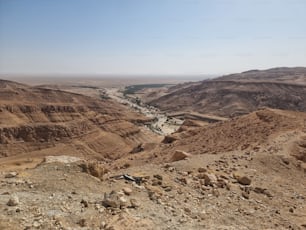 An aerial view of rural dry brown hills in Tunis