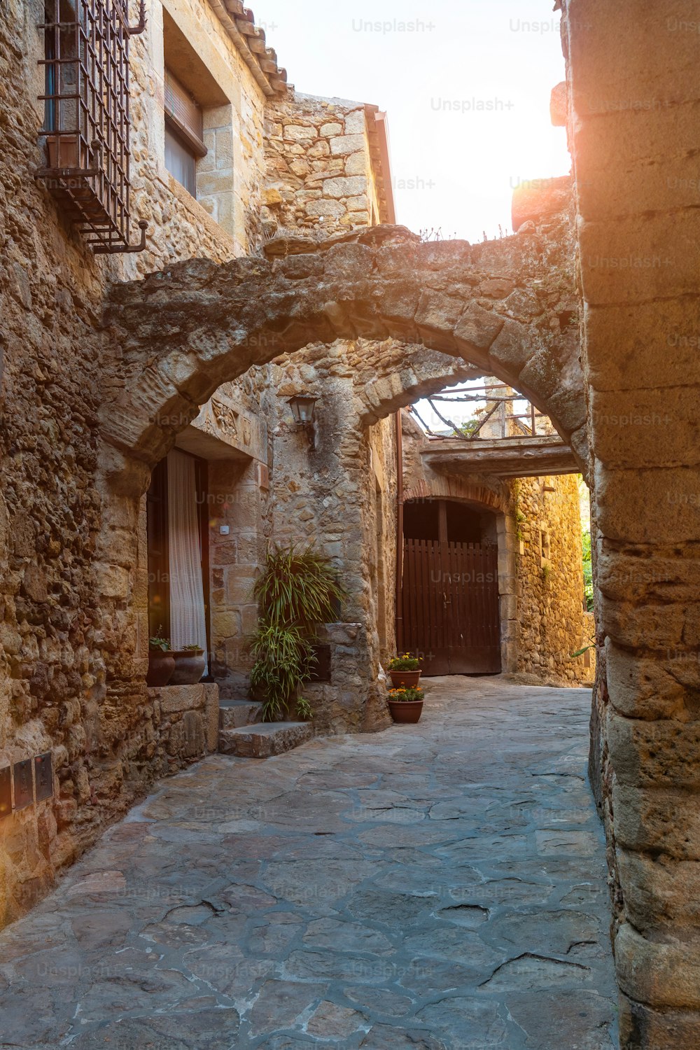 Pals medieval village, streets of the historic center, Girona on the Costa Brava of Catalonia in the Mediterranean