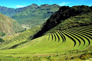 Amazing scenery and typical terraces and architecture in Pisac, Peru