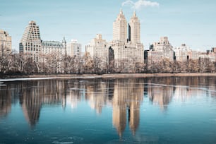 Une belle vue sur le réservoir Jacqueline Kennedy Onassis à Central Park, New York en journée