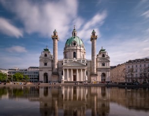 A beautiful view of the Karlskirche baroque church in Vienna, Austria