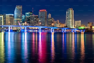 A cityscape of Miami, Florida at night