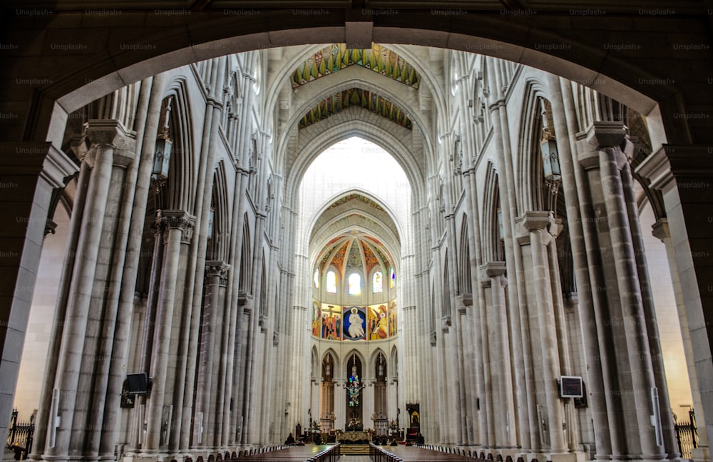 A low angle shot of the beautiful altar in Catedral de la Almudena captured in Madrid, Spain