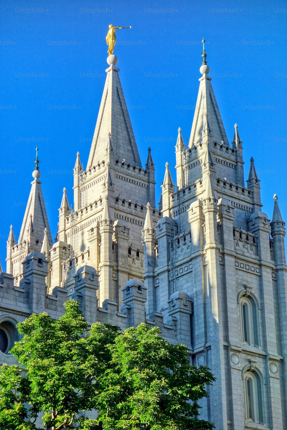 A vertical shot of Salt Lake Temple, Utah USA