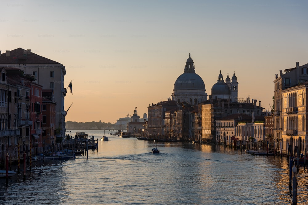 A wide angle shot of the Gallerie dell'Accademia Museum next to the water in Venice, Italy